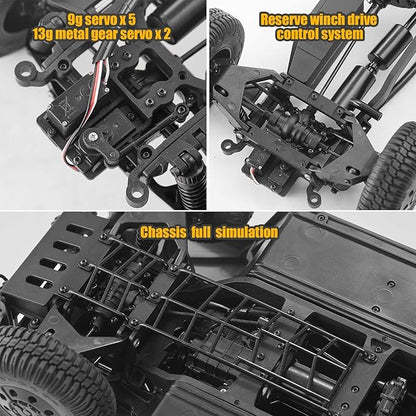 FMS 1/12 HMMWV H1 RC Crawler 2/4WD Switch Off-Road RC Model Car Remote Control Cars with 2 Speed Transmission 20pcs LED Lights for Adults RS (Yellow)