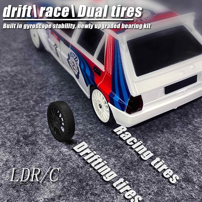 LDRC 2804PRO 1/28 Mini RC Drift Car GTR 2.4GHz 4WD RTR with Gyro and 4PCS Drift Tires Racing Radio Control Cars (White)