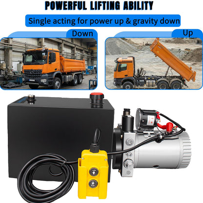 Vexillium 12 Quart Hydraulic Power Unit, Single-Acting Electric Hydraulic Pump, DC 12V 3200 PSI, Metal Reservoir for Dump Truck & Dump Trailer Hydraulic Systems