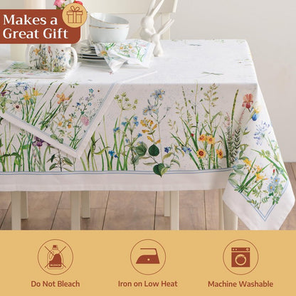 Maison d' Hermine Table Cloth Rectangle Table 100% Cotton 60 x 120 Inches Tablecloth Reusable Decorative for Dining Kitchen Room Farmhouse Home Gifts for Mothers Day Spring Summer - Fleurs De Mai