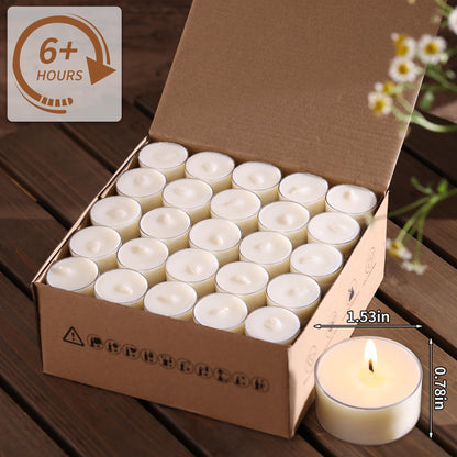 DEVI 6 Hour Soy Tea Lights Candles Bulk 100 Pack, Soy White Tea Lights Bulk-6 Hours Long Burning, Unscented Small Votives Bulk for Wedding, Party Centerpieces