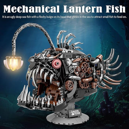 Mechanical Lantern Fish Building Set Creative Sea Animal Building Blocks Toys with Light Home Office Decor Toy Gift for Adults Teens Ocean Lovers 14+ (1038PCS)