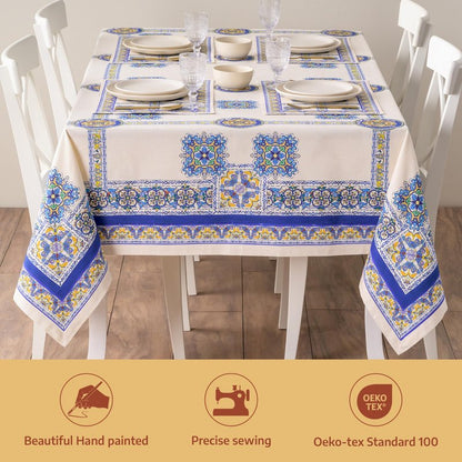 Maison d' Hermine Premium Table Cloth Rectangle Table 100% Combed Cotton 140 x 70 Inches Tablecloth Reusable Decorative for Dining Room, Farmhouse, Home, Party, Festive & Wedding - Sciacca