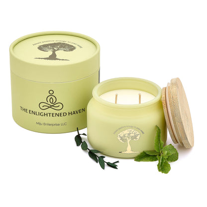 Healing | 2-Wick Scented Candles for Home | Natural Non Toxic Soy Candles with Essential Oils | Eucalyptus & Peppermint | 50 Hour Long Burning | Aromatherapy Candle Jar with Lid - 9.5 oz