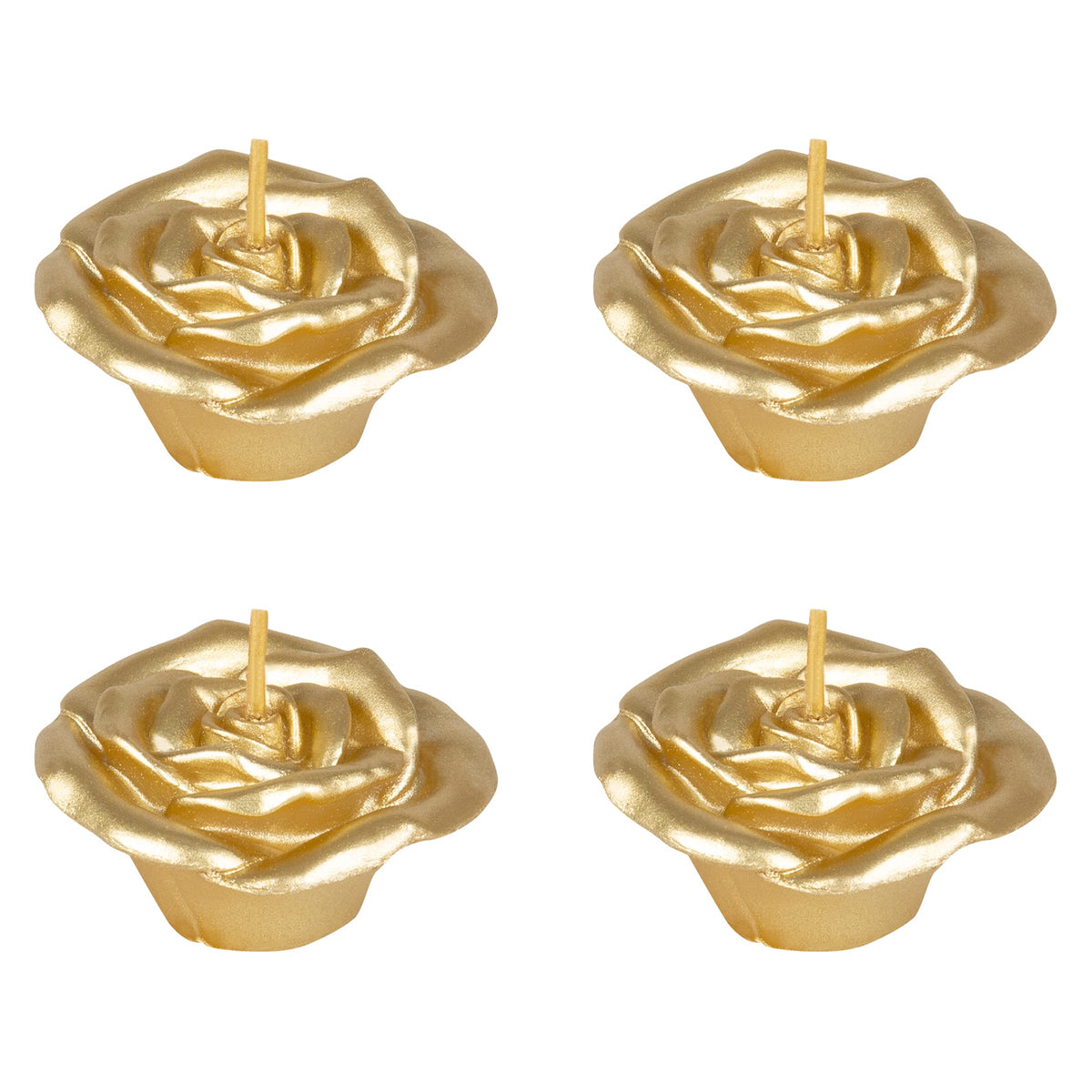 Mega Candles 4 pcs Unscented Rose Petals Flower Gold Floating Candles, Hand Poured Wax Candle 2 Inch Diameter, Home Décor, Wedding Centerpieces, Holidays, Occasions, Events, Festivities