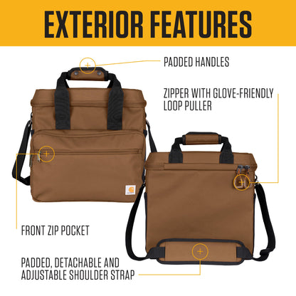 Carhartt Thick Foam Fully Insulated Cold Front Coolers, Premium Ice Retention, Durable Water Resistant Material W/Front Zippered Pocket, 24 Can Lunch Cooler, Oiled Walnut