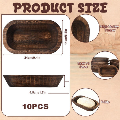 ONESIXEC 10 Pack Wood Decorative Bowls Long Heavy Handmade Carved Key Bowl for Entryway Table Home Decor Rustic Boho Decor Bowls for Candle Making Potpourri Catch (9.4" x 5.5" x 1.7")