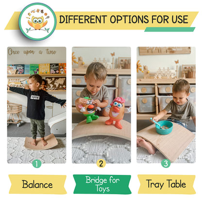 DaWikity Kids Balance Board - Wooden Wobble Board for Kids - Compact Balancing Trainer - Poplar Core - Eco-Coating - Sensory Motor Development - Core Strengthening - 17x12x3", Up to 480 lbs Capacity
