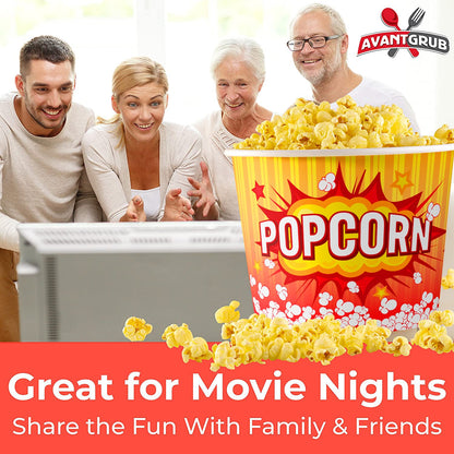 Greaseproof, Retro 85oz Popcorn Buckets 150 Pack. Durable Pop Corn Tubs in Red Yellow. Large Disposable Containers Perfect For Movie Night, Theme Party, Theater, Carnivals & Fundraisers