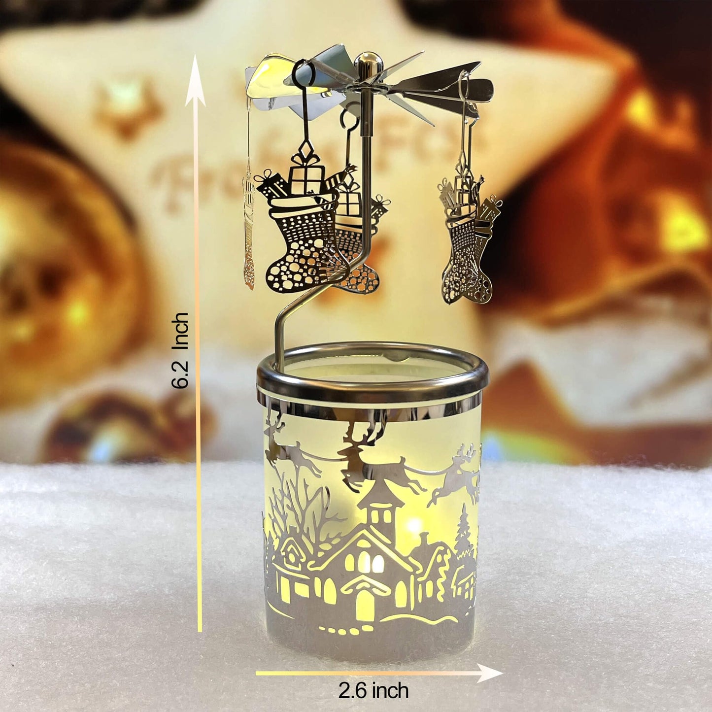 iLaJao Rotary Candle Carousel Spinning Candle Holder Spinning Tealight Holders Christmas Decoration for Home Tabel Centrepieces Gift for Wedding Wife Kids Birthday(Stocking)