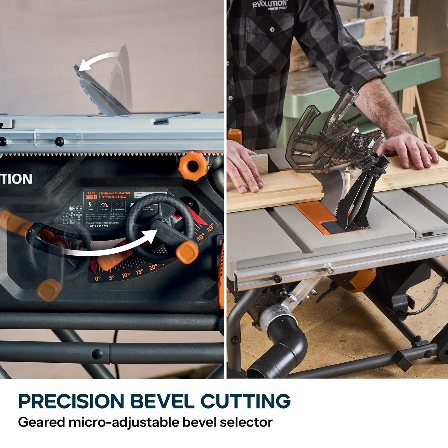 Evolution R10TS 10" Jobsite Table Saw | Zero-Clearance Throat Plate | Dado Plate Included | 15A Motor | 26” Rip | 3-3/8” Cut | 0-45° Bevel | Precision Fence | Heavy Duty Portable Woodworking Saw