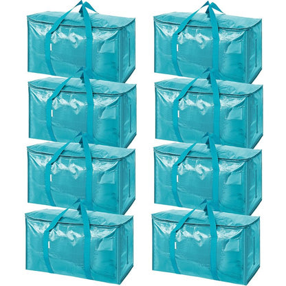 TICONN 8 Pack Extra Large Moving Bags Heavy Duty with Zippers & Carrying Handles, Durable Storage Bags Moving Boxes for Closet Organizers and Storage (8 Pack, Aqua)