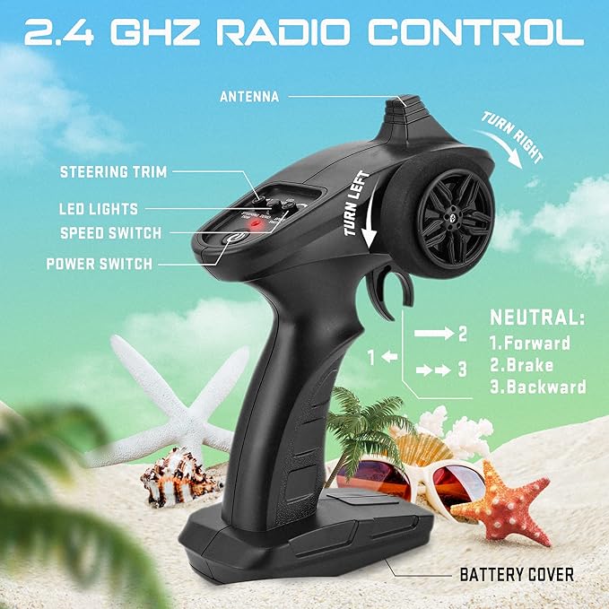 BEZGAR Remote Control Boat for Kids - 2.4GHz Fast RC Boat with LED Lights &amp Portable Suitcase for Pools Lakes &amp Salt Water Summer Water Toys Gifts for Boys &amp Girls Age 6 7 8-12 Years Old