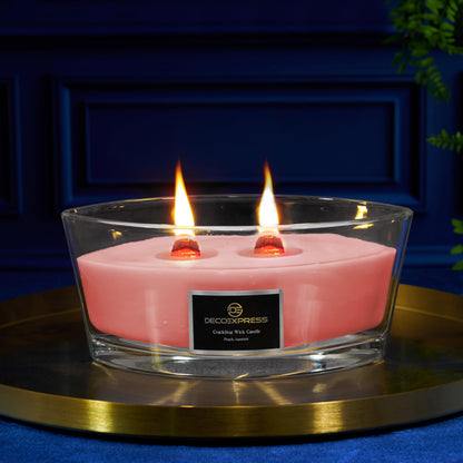 DECO EXPRESS Scented Candles, Crackle Double Wick Candles, Long 50 Hours Burn Time, Home Decor & Gift Ideas (Peach Jasmine)