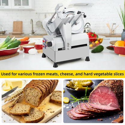 Commercial Automatic Meat Slicer 10 Inch - Electric Deli Slicer with 240W+430W Dual Motor, 0-16mm Adjustable Thickness, Stainless Steel Blade, Meat Slicer Machine for Home Kitchen, Deli, Restaurant