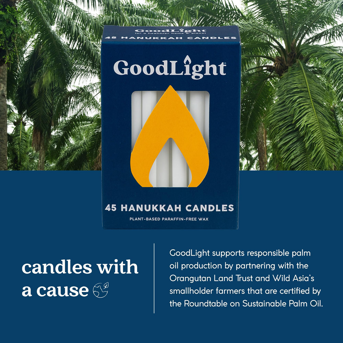 GoodLight Hanukkah (Chanukah) Candles | 45 Minute Burn Time | Dripless Paraffin Free Menorah Candles (45 Count)