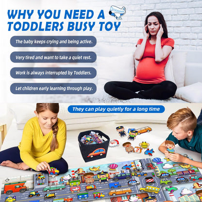 200 PCS Felt Board Story Set for Toddlers with Storage Bag City Traffic Themed Flannel Sensory Board Wall Interactive Storytelling Teaching Play Activity Kits 40x28 inch(Lightgrey)