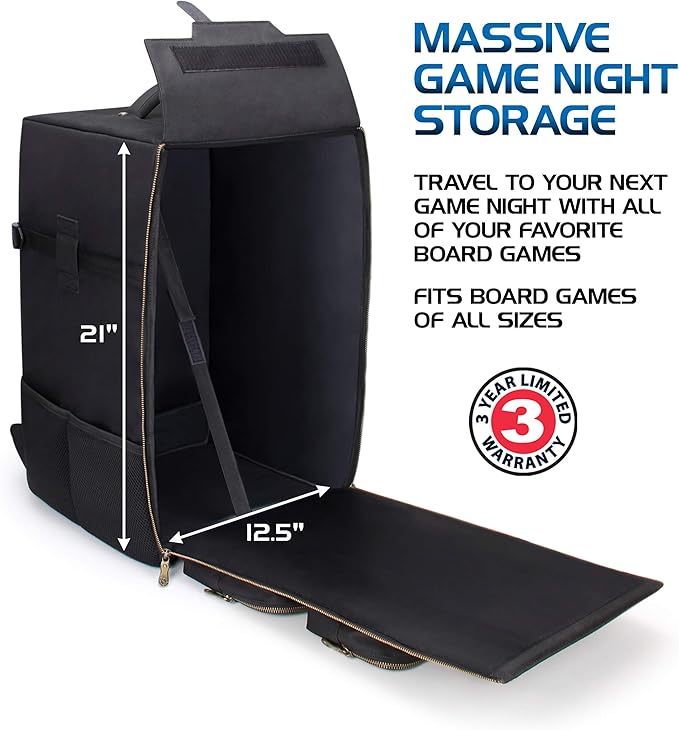 ENHANCE Board Game Backpack - Reinforced Rigid Board Game Storage with Padded Shoulder Straps Carrying Handle and Accessories Pockets for Dice Cards More - Fits and Protects Tabletop Adventures