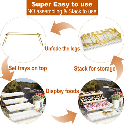 KAQAHIDO Large Non Slip Serving Tray with Handles and 34x22x10 inch Wave Edge 4 Tier Serving Tray for Party Buffet Entertaining