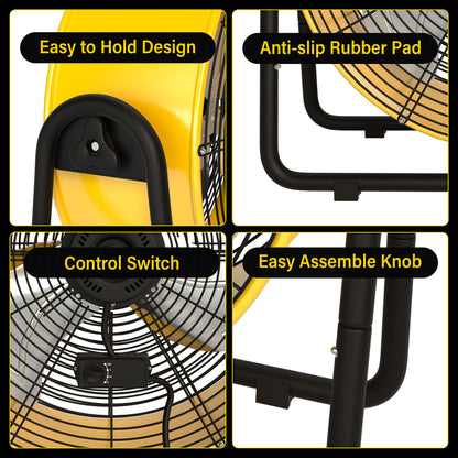 20 Inch Heavy Duty Metal Industrial Drum Fan, 3 Speed Floor Fan for Warehouse, Workshop, Factory and Basement - High Velocity, Yellow