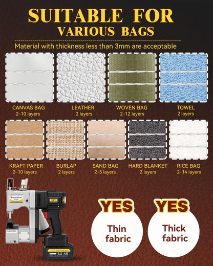Moonshan Cordless Bag Closer Machine, Adjustable Speed Industrial Bag Closing Machine Bag Sewing Machine Aluminum Alloy for Packing Woven Bags Leather GS8-074D
