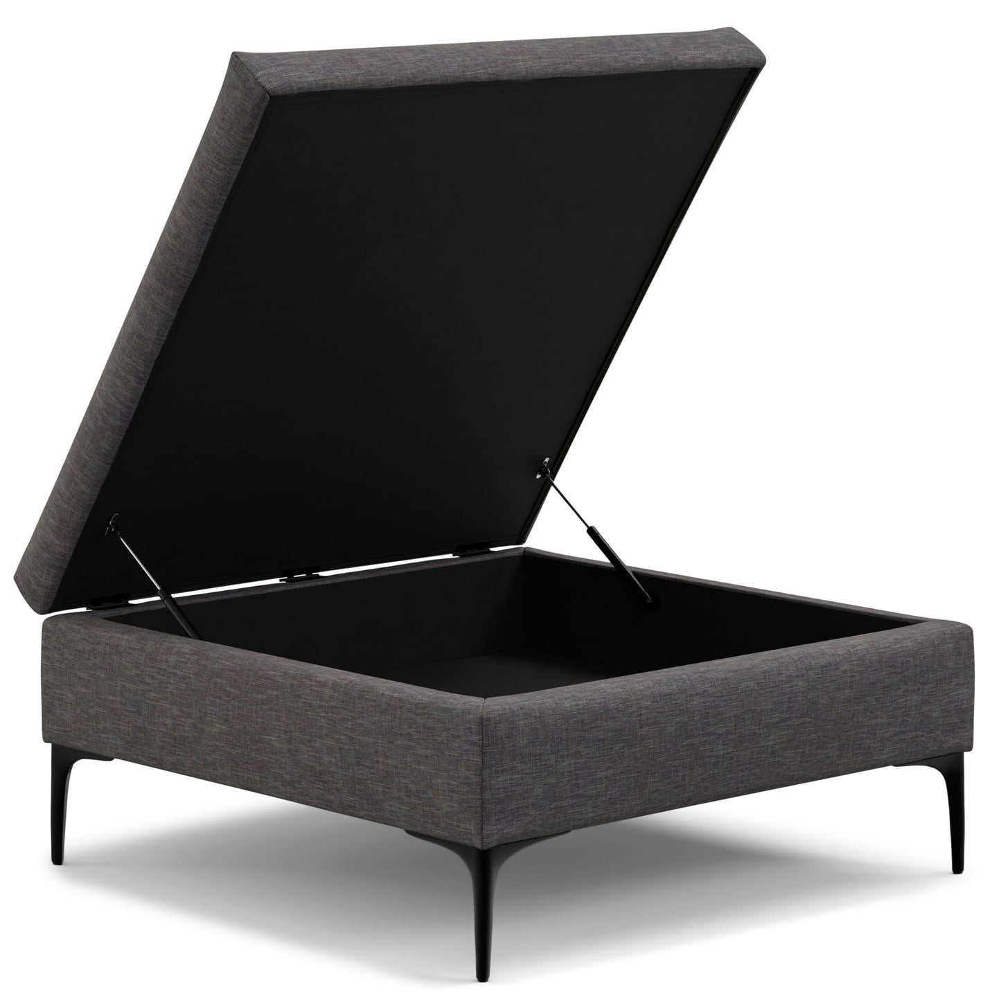 SIMPLIHOME Rebecca 36 inch Wide Contemporary Square Mid Century Coffee Table Storage Ottoman with Lift Up Lid in Slate Grey Polyester Linen, Assembled, For the Living Room, Entryway and Family Room