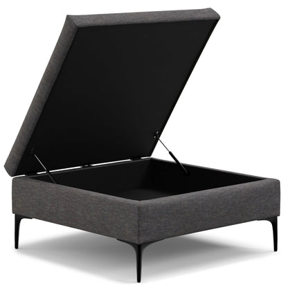 SIMPLIHOME Rebecca 36 inch Wide Contemporary Square Mid Century Coffee Table Storage Ottoman with Lift Up Lid in Slate Grey Polyester Linen, Assembled, For the Living Room, Entryway and Family Room