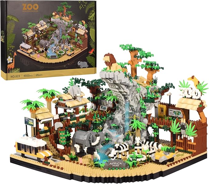 Zoo Micro Building Blocks Set Desert Wildlife Animals Park Building Kit with Lions Elephants Zebras and Safari Truck Home &amp Office Decor Birthday for Adults and Age 14+ (4800PCS)