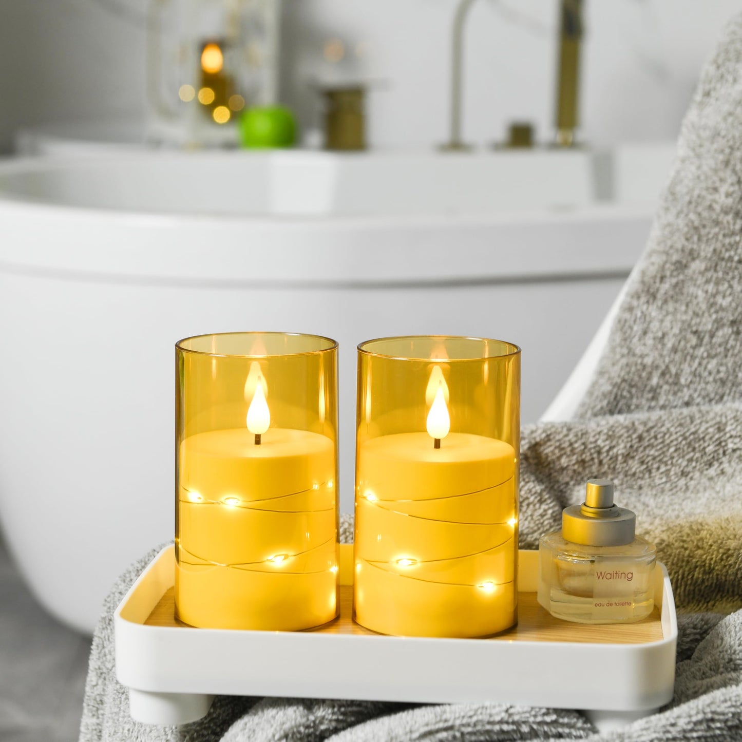 Guluto Flameless LED Candles, Non-breakable Battery Operated Candles with Embedded Star String, D 3"×H 5", Set of 2, Flickering Pillar Candle with Remote and Timer for Birthday Home Decoration (Gold)