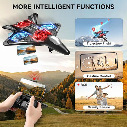 4DRC V31 RC Plane with Camera Foam Remote Control Drones with Camera for Kids Adults 8-12 12-16 Remote Control Airplane Fighter Jet with Light 360° Flip Fighter Jet Toy
