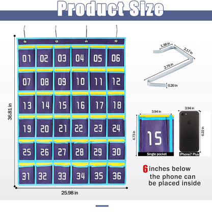Loghot Classroom Accessories Closet Pocket Chart for Cell Phones Holder Wall Door Hanging Organizer (36 Pockets Blue)