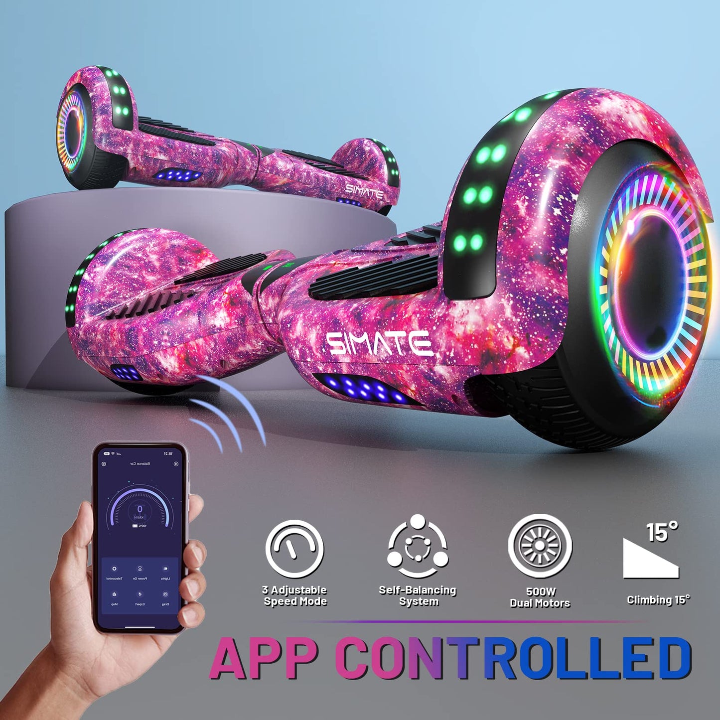 SIMATE Scooter, Bluetooth & Corlorful LED Lights, Gifts for Kids & Adults & Girls & Boys, for All Ages