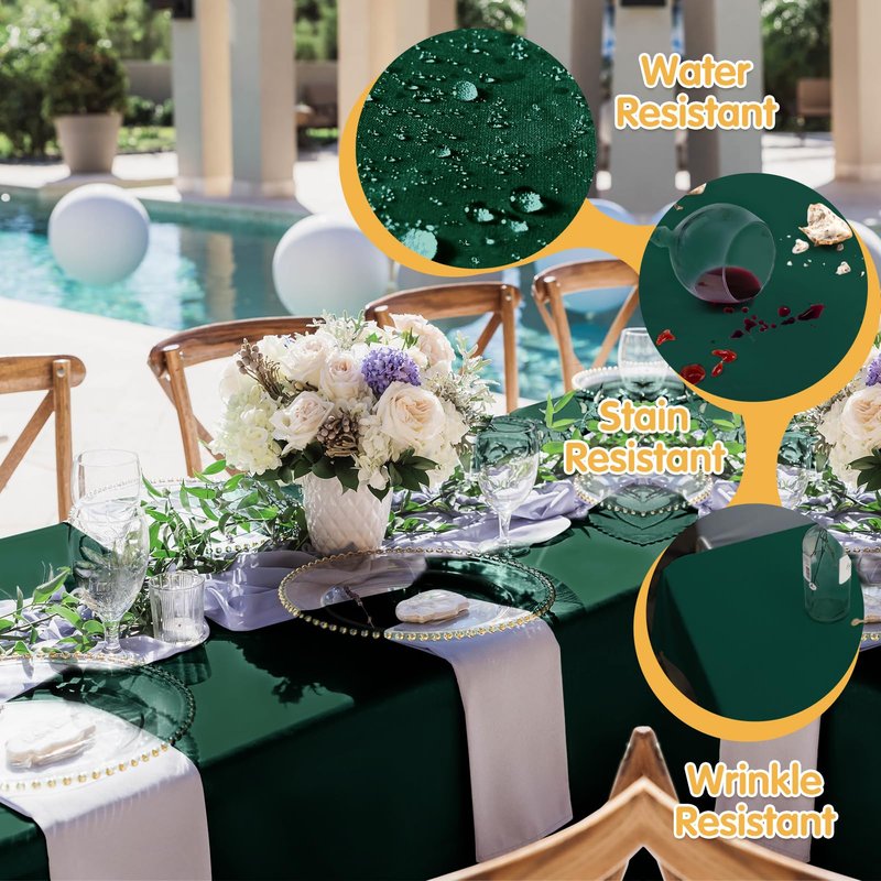 BRILLMAX 6 Pack Hunter Green Tablecloths 90 x 132 Inch for 6ft Rectangle Tables - 150 GSM Polyester Fabric, Floor Length Drop, Water, Stain & Wrinkle Resistant Cloth for Wedding Reception Banquet