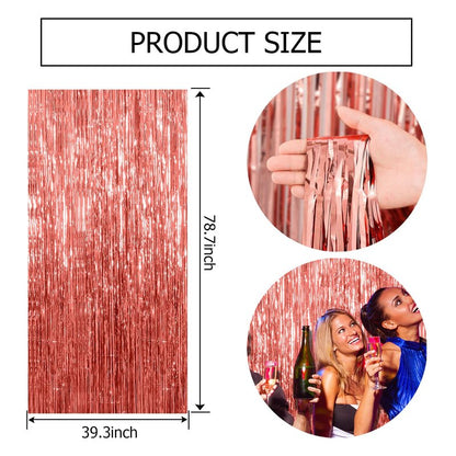 10 Pack Rose Gold Fringe Curtain Backdrop Birthday Bachelorette Party Decorations Metallic Tinsel Streamers Foil Backdrop Christmas Graduation Wedding New Year Party Decorations