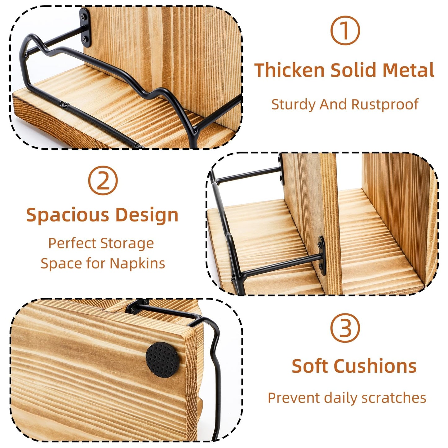 WRINGKIT Napkin Holder for Table, Rustic Napkin Dispenser with 2 Slot Salt Pepper Shakers Caddy, Wood Paper Napkin Storage Dispenser Condiment Caddy for Kitchen, Restaurant, Dining Room