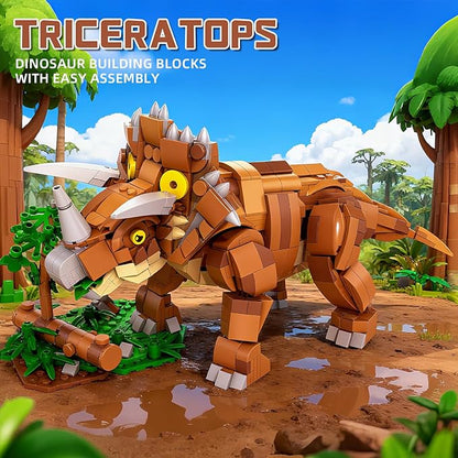 MENTOJOY Dinosaur Building Blocks Set - 729 Pcs Triceratops STEM Toy with Movable Parts Educational Gift for Boys Ages 8-12
