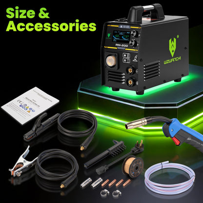 WZWANCHI 200A Aluminum MIG Welder 110V/220V, Flux MIG/MIG/Single Pulse MIG/Stick/Lift TIG 5 In 1 MIG Welding Machine With LED Display, Heavy Duty Flux Cored MIG Welder For Indoor Outdoor