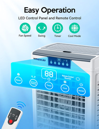 VAGKRI Swamp Cooler, 3100CFM Evaporative Air Cooler with 3 Modes & Wind Speeds, 120°Oscillation, 24H Timer, Portable Outdoor Air Conditioner with Auto Fill for Patio Garage Commercial Use, 12 Gallon