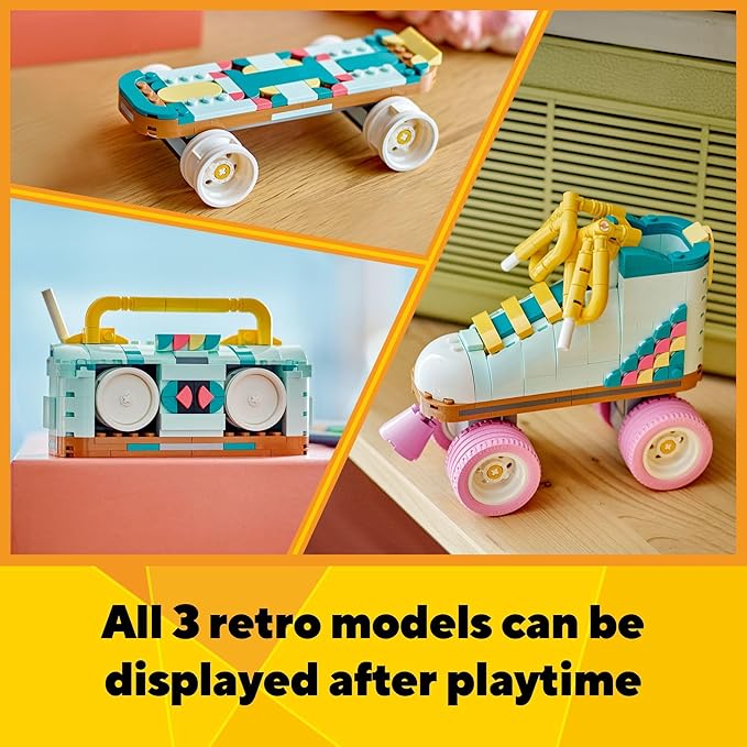 LEGO Creator 3 in 1 Retro Roller Skate Building Kit Transforms from Roller Skate Toy to Mini Skateboard to Boom Box Radio Birthday Gift for Skaters Cool Toy for Boys and Girls Ages 8 and Up 31148