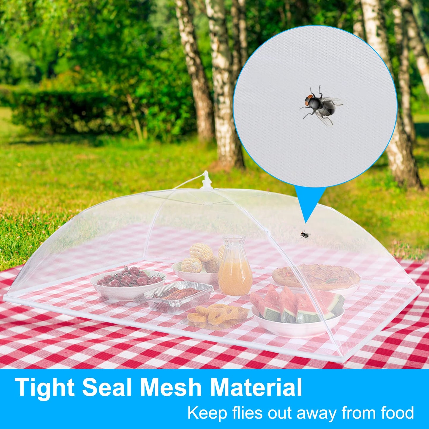 Anpro Food Covers for Outdoors (2 Extra Large with Polyester), Pop-Up Mesh Food Tents, Collapsible Reusable Bug-Proof Nets for Picnics, BBQs & Camping, Stainless Steel Frame