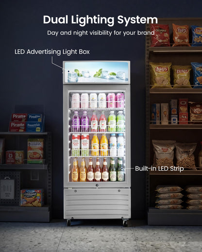 ICEVIVAL Commercial Beverage Refrigerator, 5.8 cu.ft Glass Door Drink Cooler with LED Lightbox & Lock, 32-50℉ Adjustable Temperature, ETL Certified Display Fridge for Bar, Restaurant & Shop