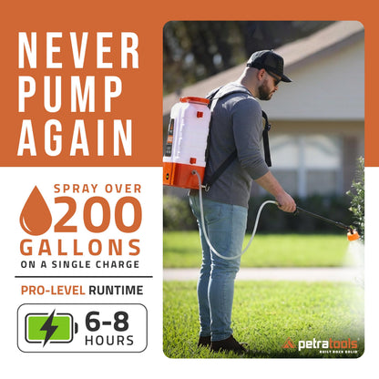 PetraTools Battery Powered Backpack Sprayer 4 Gallon - 6 Hours Long Battery Life & Padded Straps for Comfort - HD4000 Electric Backpack Garden Sprayer with 6 Spray Nozzles & 90PSI Adjustable Pressure