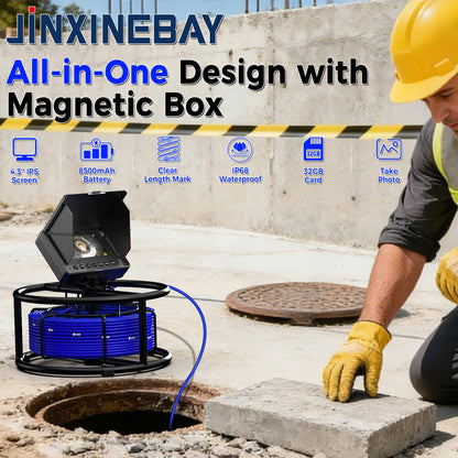 JINXINEBAY Sewer Pipe Inspection Camera, 4.3'' IPS Monitor with 32GB TF Card DVR, IP68 1080P Camera 32FT Fiberglass Cable, 8500mAh Battery Night Vision, for Home/Contractor/Plumber