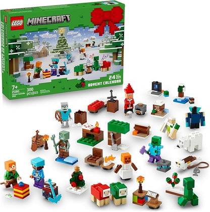 LEGO Minecraft Advent Calendar 2025 Building Toy - Kids Holiday Countdown Set for Boys &amp Girls Ages 7+ - 24 Buildable Surprises &amp 8 Minifigures for Gamers - Collectible Gift for Christmas - 2