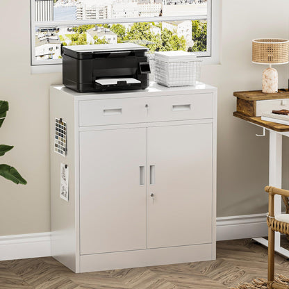 TaskStorz Metal Storage Cabinets with Drawer, 36" H Lockable Storage Cabinet with Doors and Adjustable Shelves, Small White Steel File Cabinet for Home, Office, Warehouse, School, Assembly Required