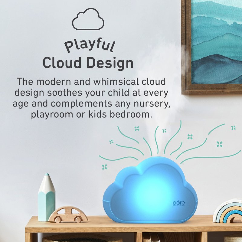 Pure Enrichment PureBaby Cloud Ultrasonic Cool Mist Humidifier Quiet Variable Mist for up to 24 Hrs Ideal for Baby Nurseries & Kids Bedrooms to Relieve Congestion Colds & Coughs, Night Light, BPA-Free