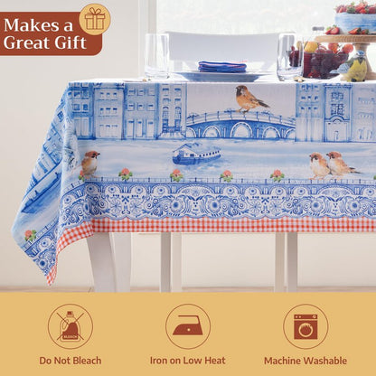 Maison d' Hermine Table Cloth Rectangle Table 100% Cotton 54 x 72 Inches Tablecloth Reusable Decorative for Dining Kitchen Room Farmhouse Home Gifts for Mothers Day Spring Summer - Amsterdam Canals