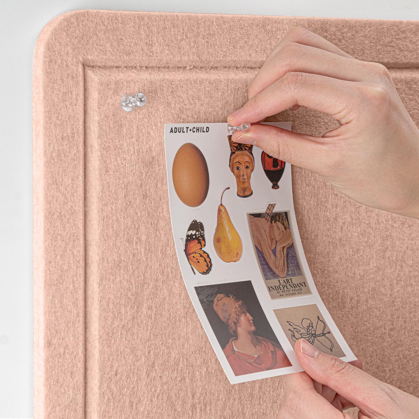 Large Bulletin Board - 48 x 36 Inches, Decorative Felt Pin Board for Wall - 4' x 3' Foldable Photo Display Board with Self-Adhesive Tape,Includes 20 Push Pins - Mauvey Pink