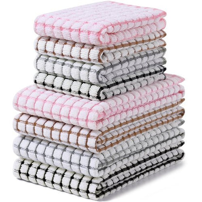 Homaxy Kitchen Towels and Dishcloths Set, 16 x 25 and 12 x 12 Inches, Set of 8 Cotton Terry Kitchen Dish Towels, Super Soft and Absorbent Dish Cloths, Black/Grey/Pink/Brown