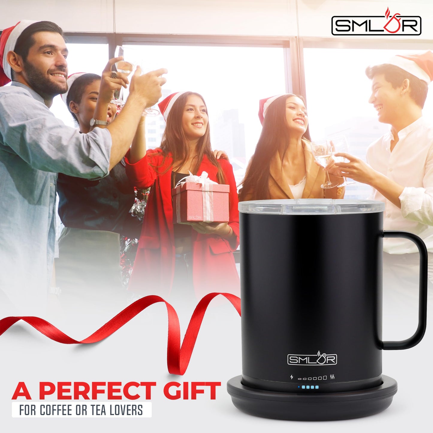 SMLDR Pro Heated Mug, 14 oz Smart Coffee Mug, Self-Heating, Adjustable Temperature, Battery Powered, Great for Coffee & Tea, Excellent Gift (Black)